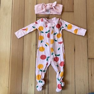 hanna Andersson - zipper footie NB with headband